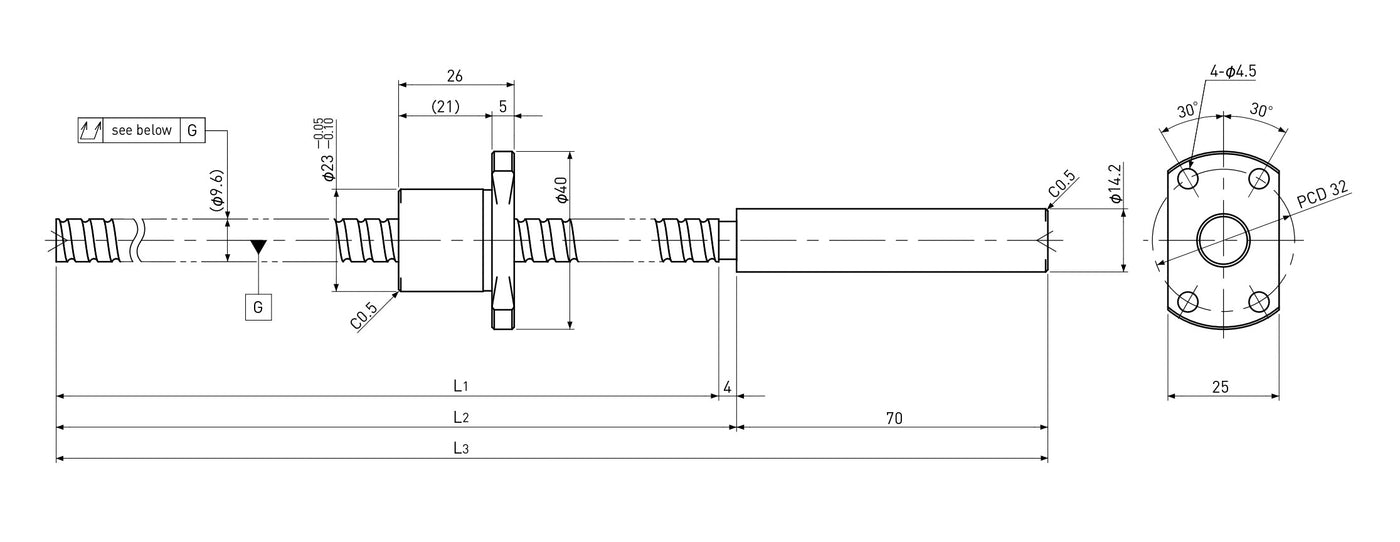 Ball screw technical drawing