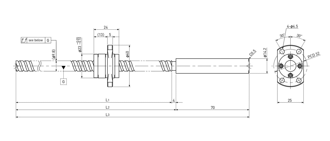 Ball screw technical drawing