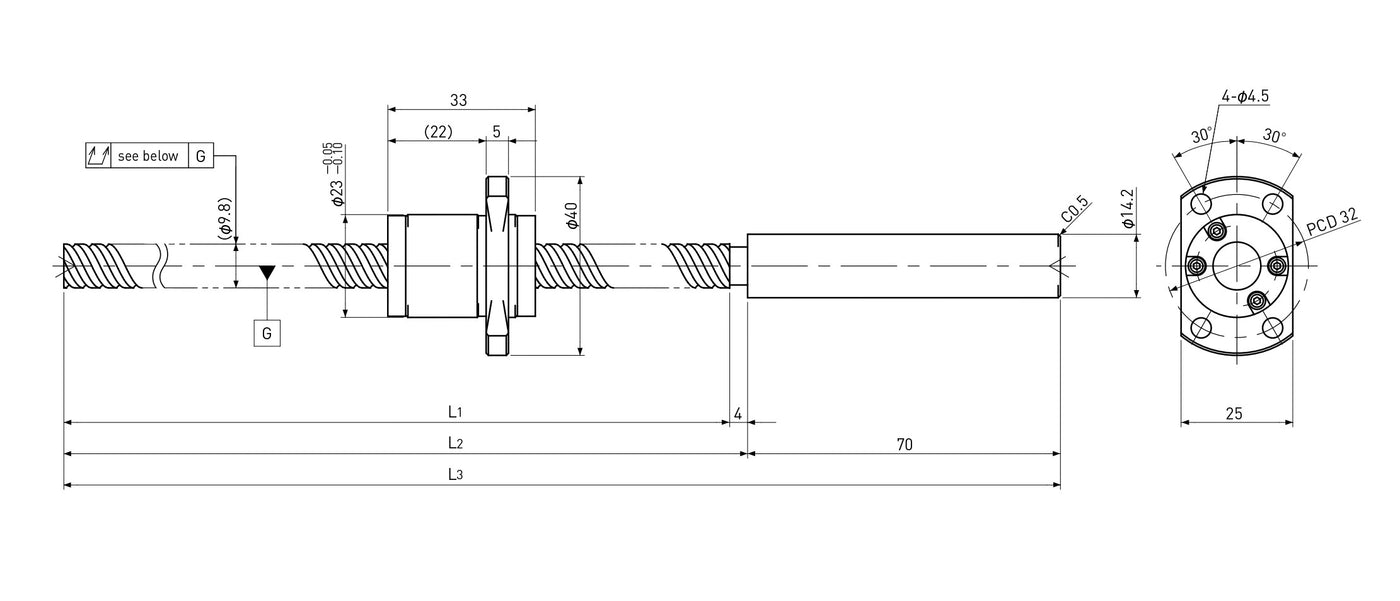 Ball screw technical drawing