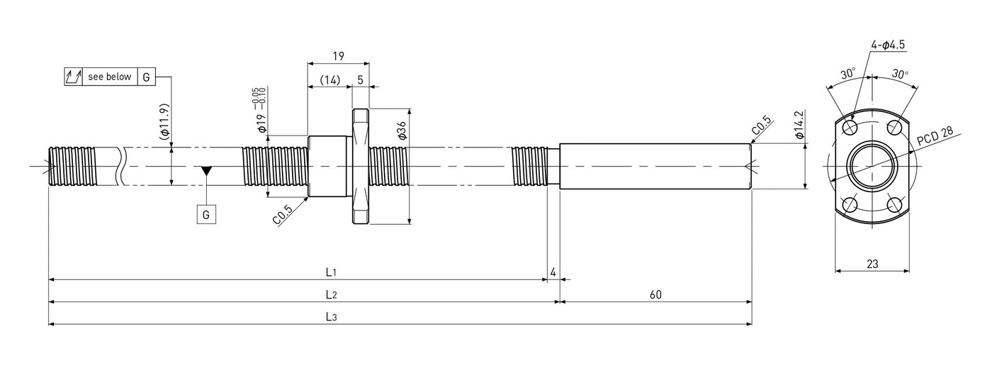 Ball screw technical drawing