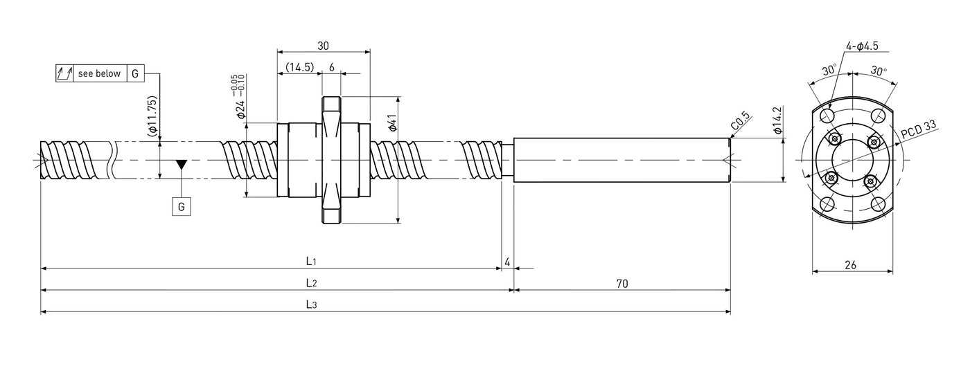 Ball screw technical drawing