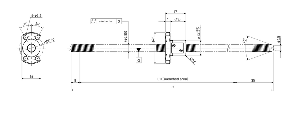 Ball screw technical drawing