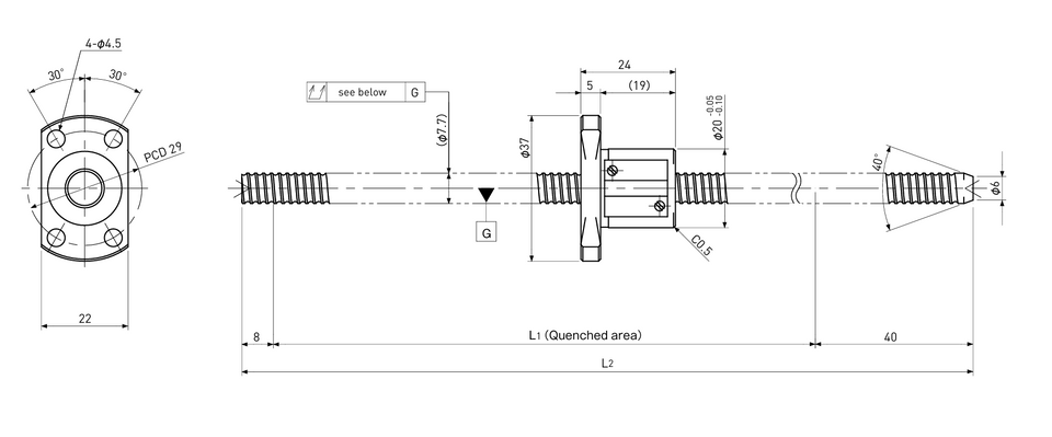 Ball screw technical drawing