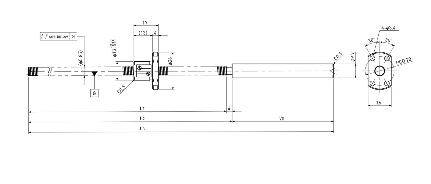 Ball screw technical drawing