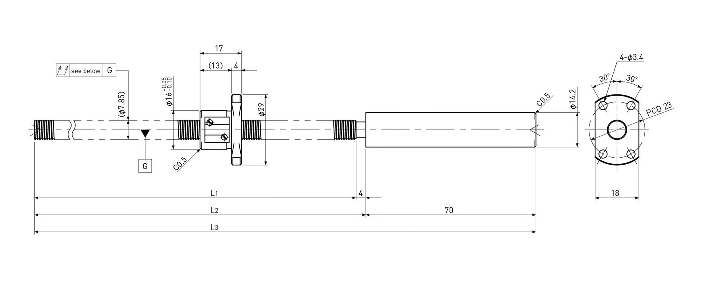Ball screw technical drawing