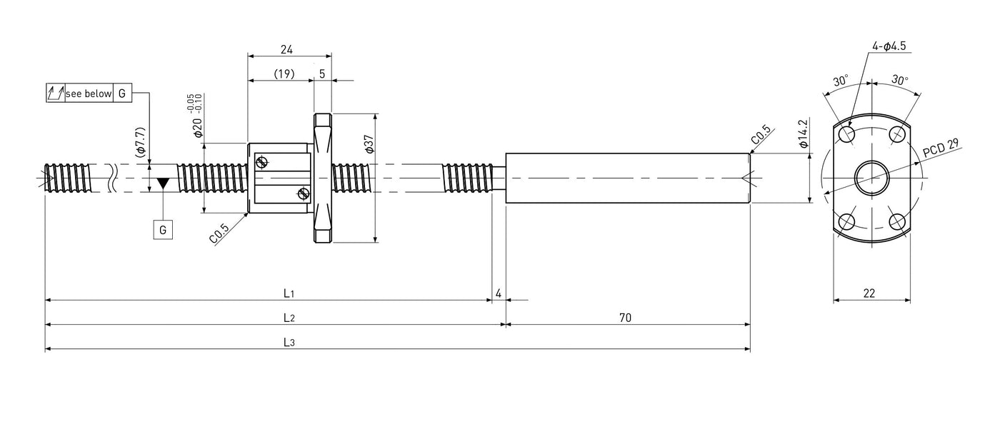 Ball screw technical drawing