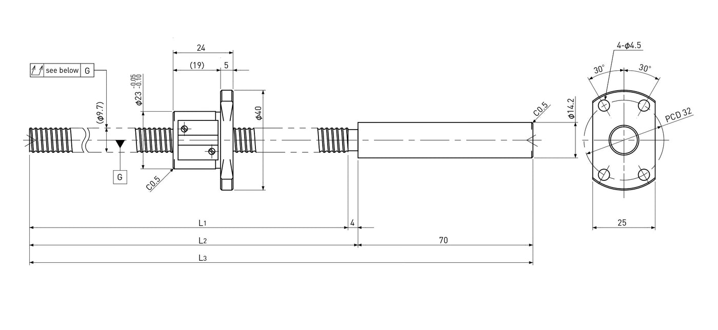 Ball screw technical drawing